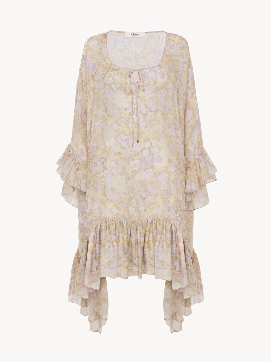 Knee-length ruffled kaftan in silk charmeuse - 2
