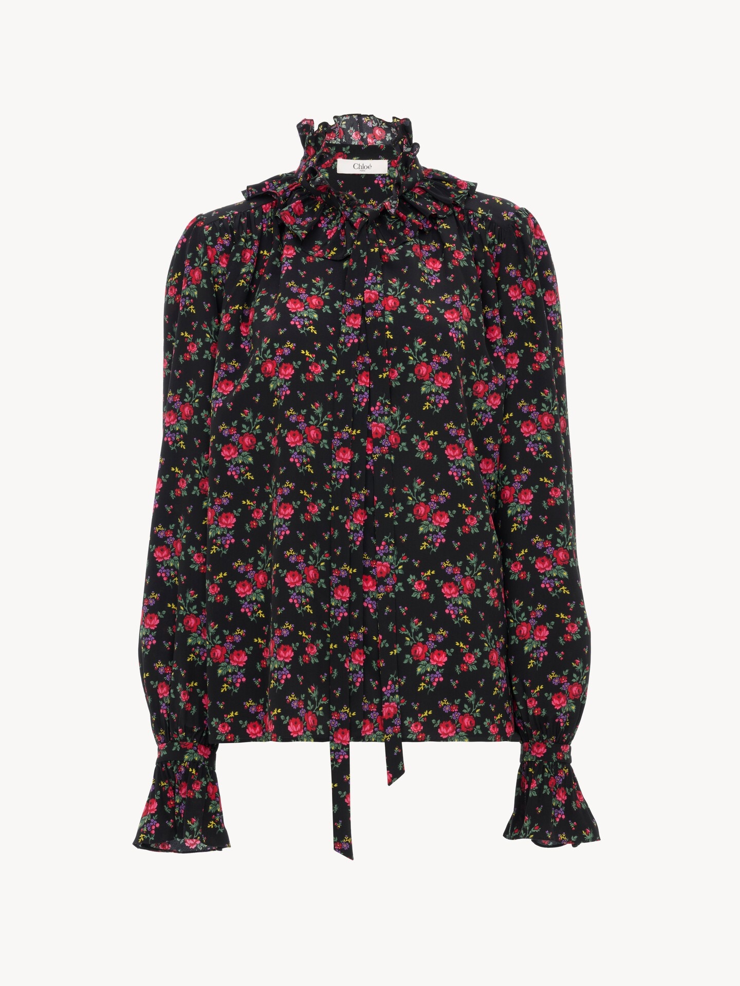 Tie-front ruffled blouse in cr&ecirc;pe de chine - 2.0