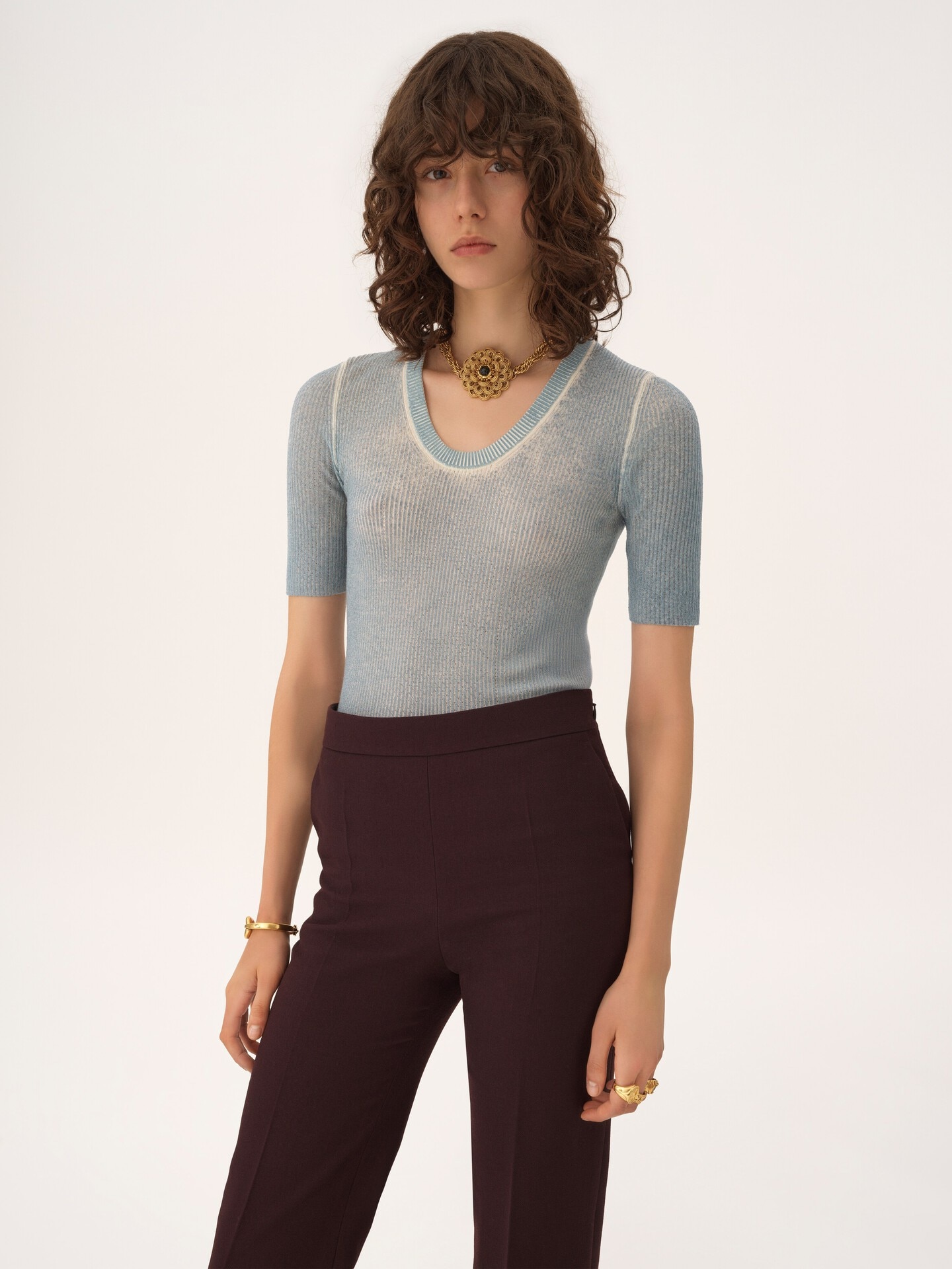 Pull manches courtes en maille de laine m&eacute;rinos - 4
