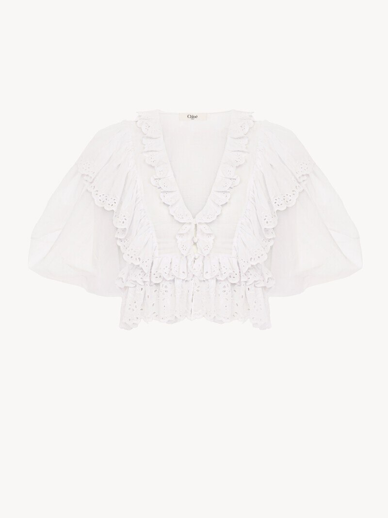 Cropped V-neck ruffle top in cotton voile by Chloé