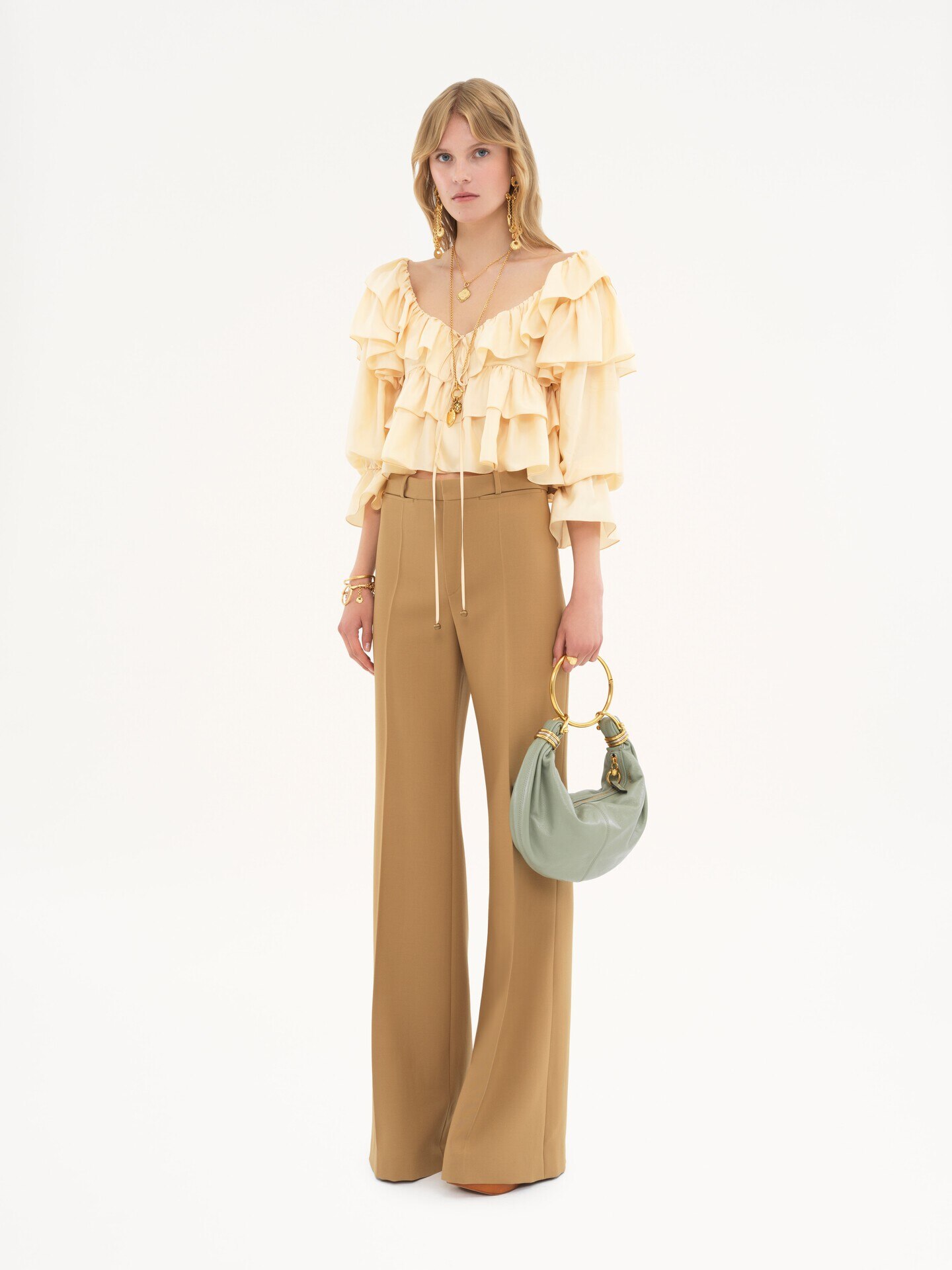 Flared tailored trousers in wool grain de poudre - 3