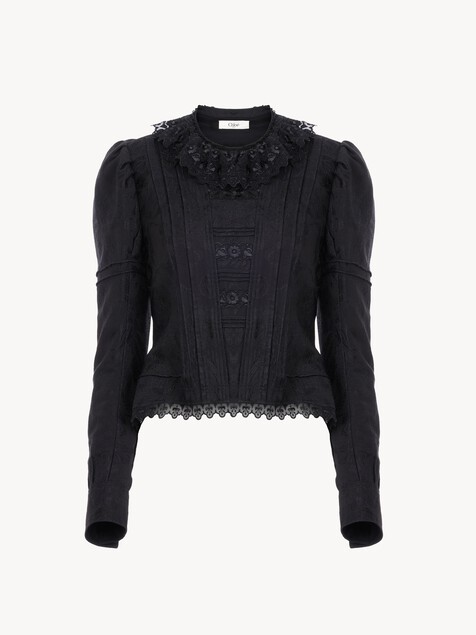 Chaqueta entallada de jacquard y encaje en mezcla de seda