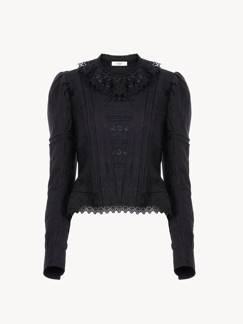 Fitted jacket in silk-blend jacquard & lace by Chloé