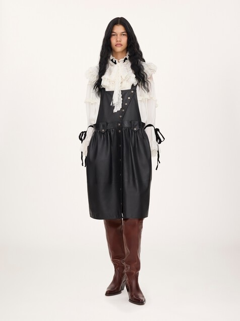 Apron midi dress in leather