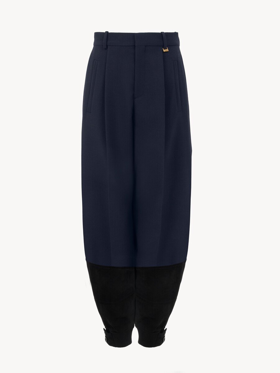 High-rise barrel trousers in wool cr&ecirc;pe & suede leather - 2