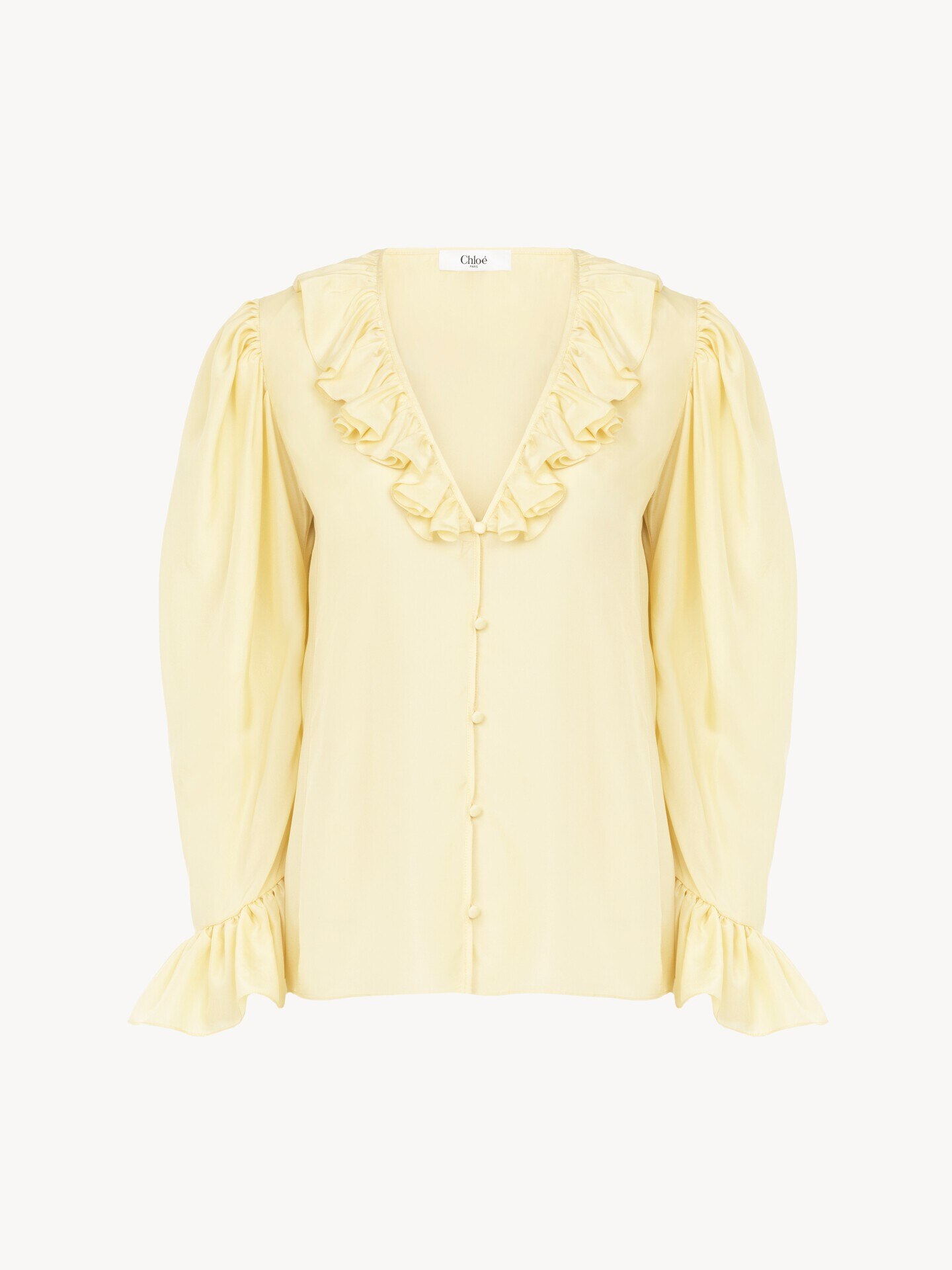 V-neck ruffle top in silk habotai - 1