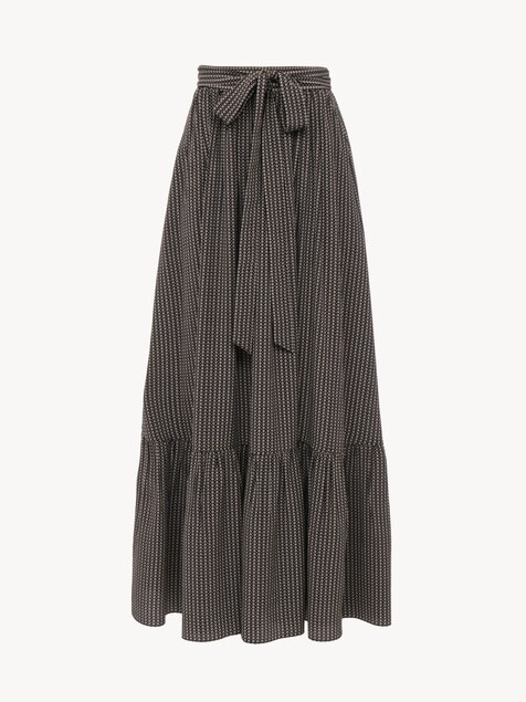 Gathered midi skirt in cr&ecirc;pe de chine