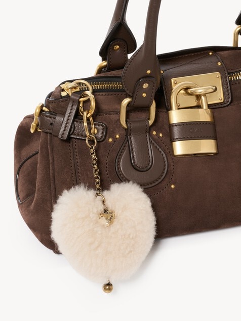 Chlo&eacute; Symbols Heart Shearling & Mini Heart key ring bag charm in brass