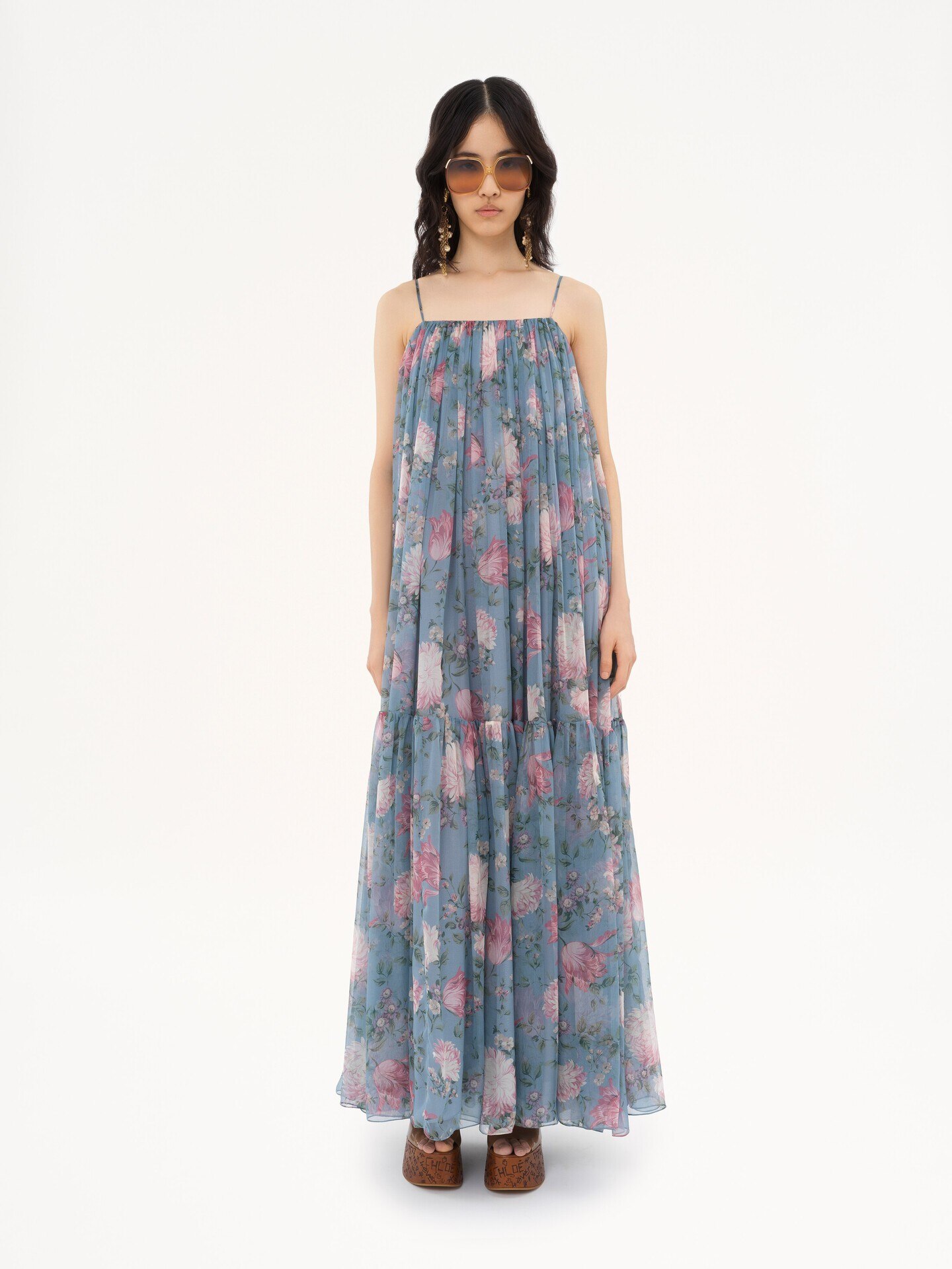 Sleeveless long dress in silk mousseline - 3