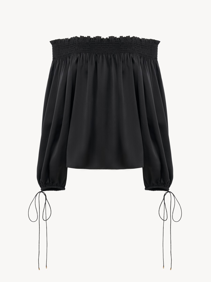 Off-the-shoulder top in washed silk satin - 2
