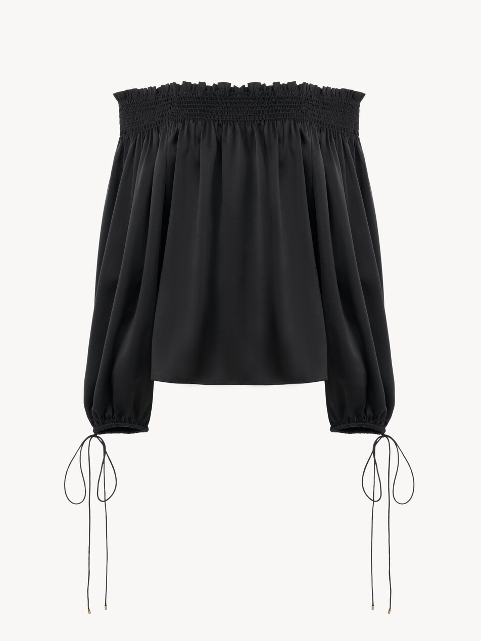Off-the-shoulder top in washed silk satin