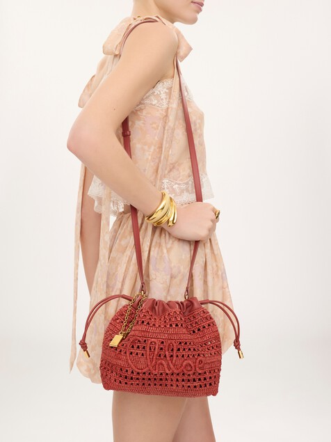 Mini sac &agrave; coulisse port&eacute; &eacute;paule Summer Banana en raphia