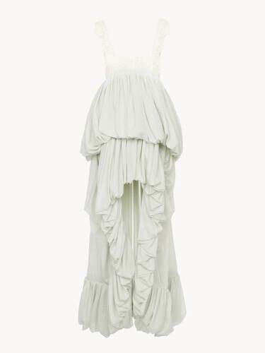 Vestido de volantes irregular de seda habotai y encaje - 1