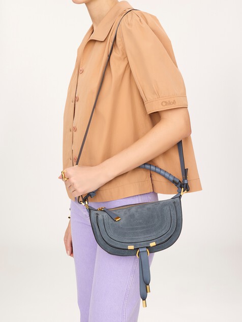 Mini sac port&eacute; &eacute;paule Marcie en cuir velours