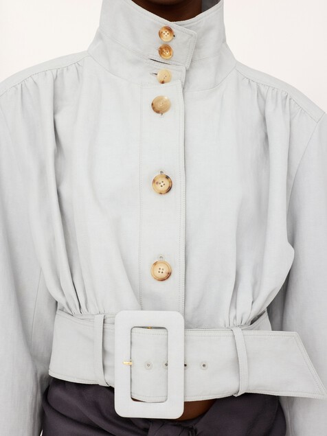 Veste courte col foulard en lin et coton m&eacute;lang&eacute;s