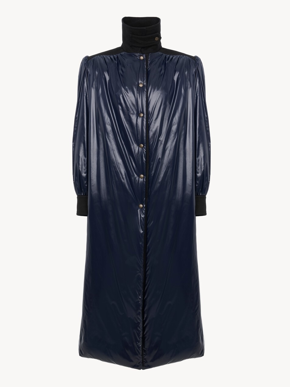 Long utilitarian coat in shiny nylon