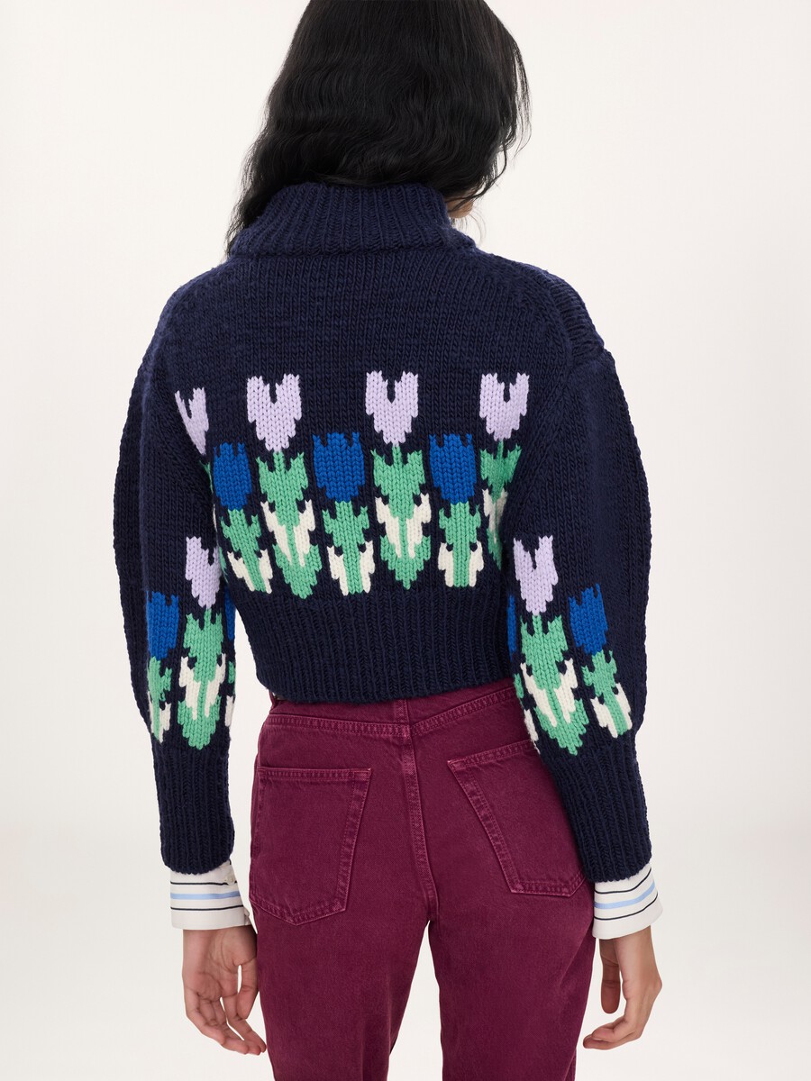 Cropped mock-neck logo sweater in a wool knit - 5