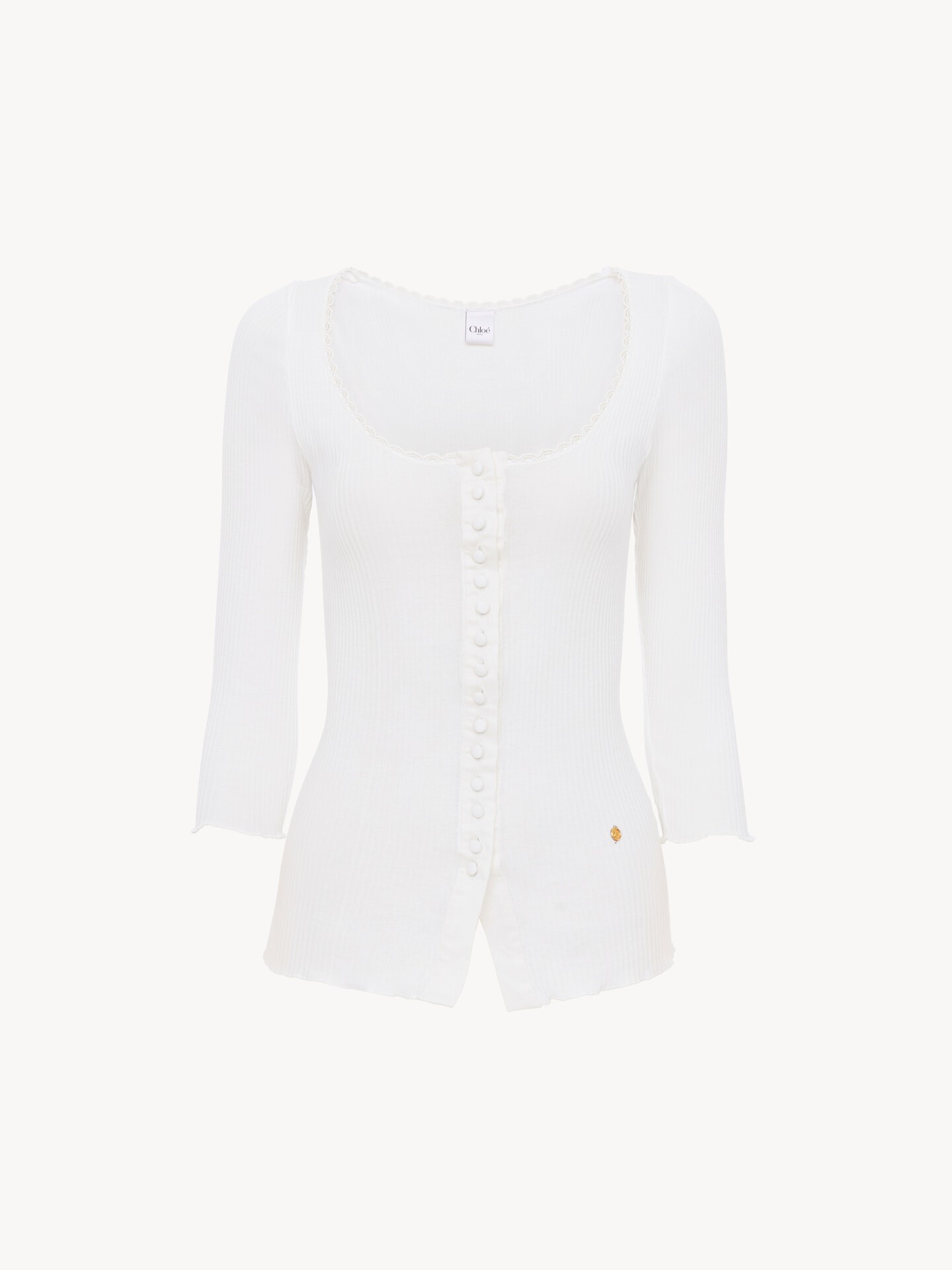 Scoop-neck fitted cardigan in cotton - 1