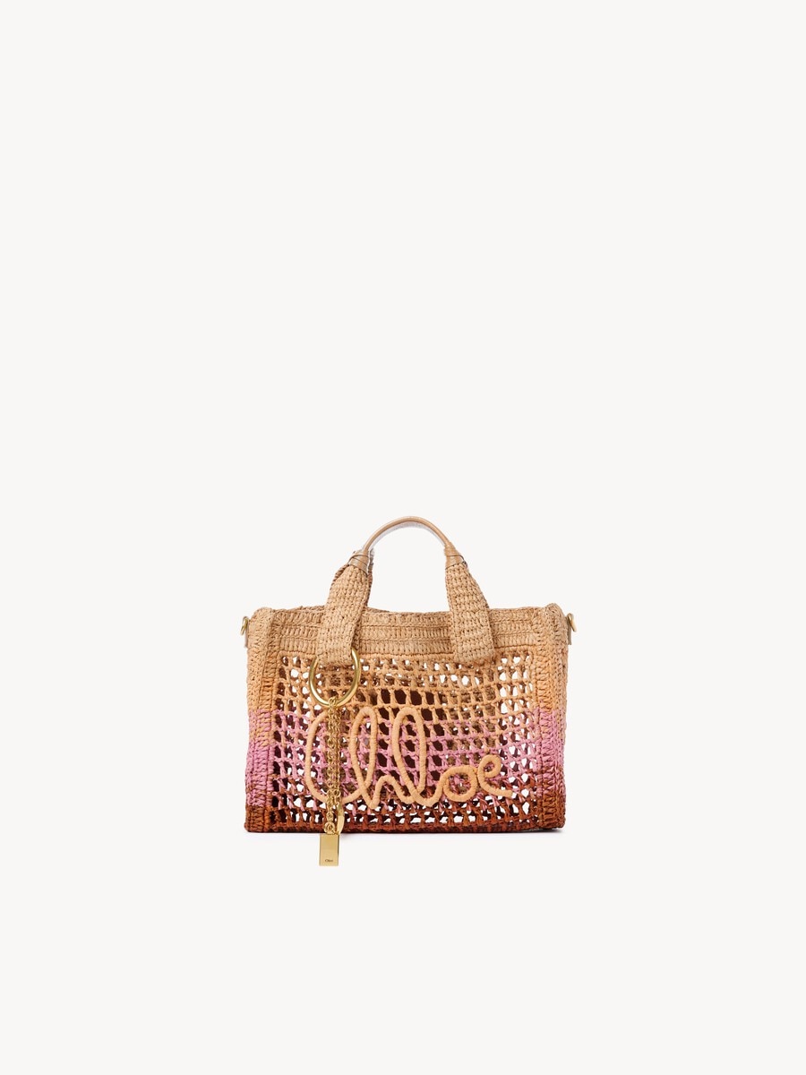 Small Summer Banana east-west tote bag with strap in raffia - 2