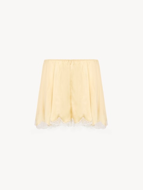 Fluid shorts in washed silk satin & lace