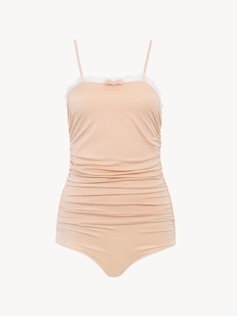 Lace-trimmed ruched bodysuit