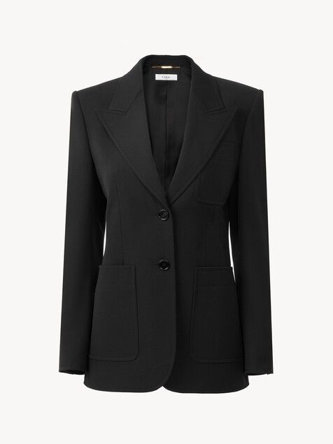 Single-breasted tailored jacket in wool grain de poudre