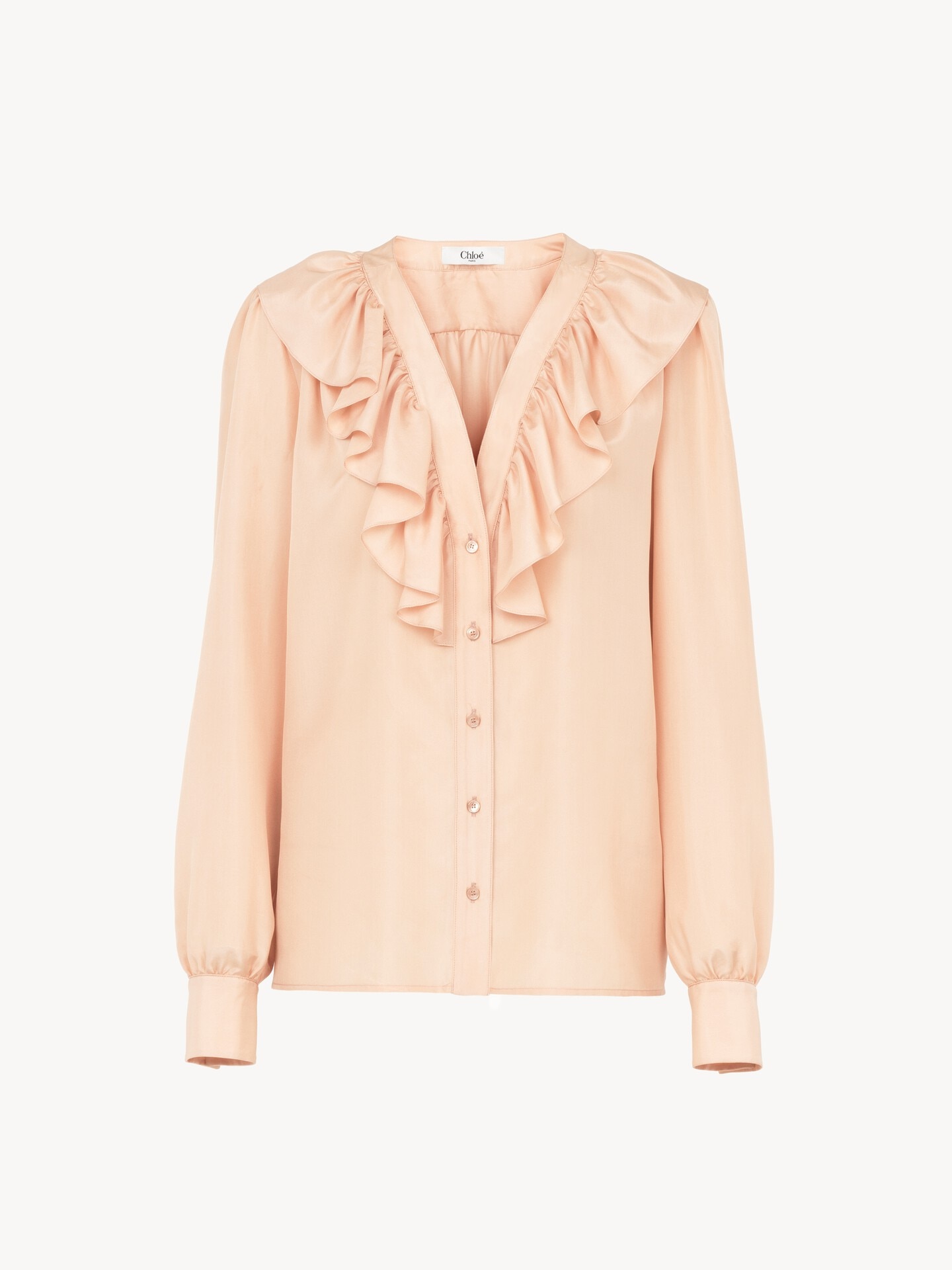 V-neck ruffled blouse in silk habotai - 1