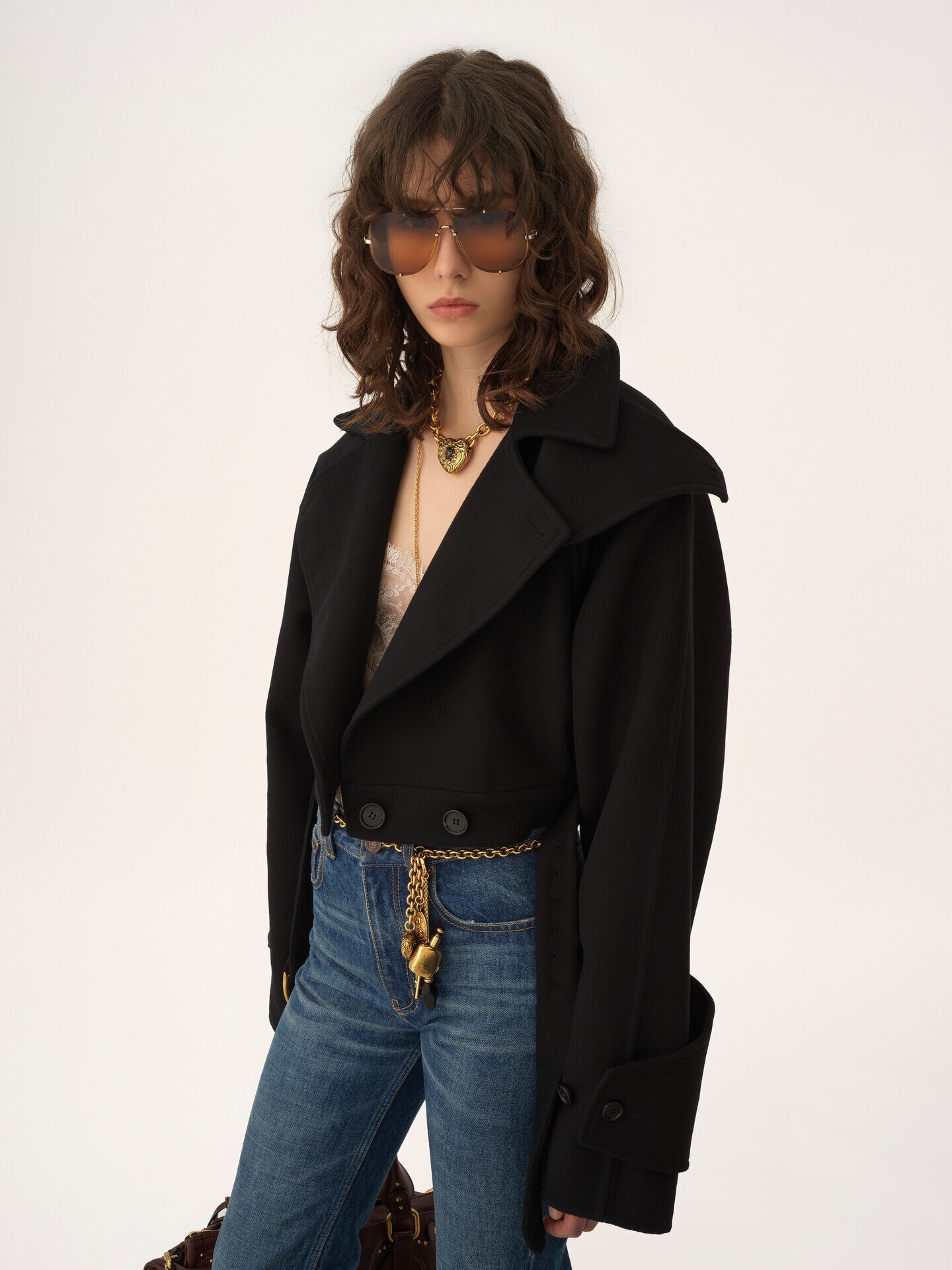 ダブルフェイスウール製クロップドコート ブラック - Chloé