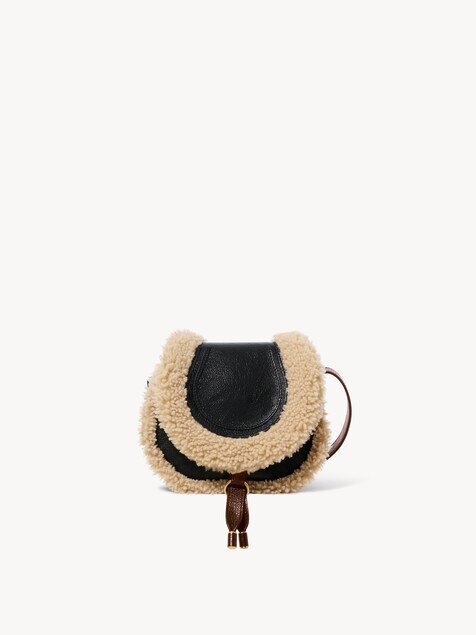 Small Marcie saddle bag in shearling & grained leather
