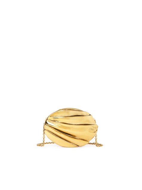 Chlo&eacute; Pliss&eacute; minaudi&egrave;re with chain in copper & brass