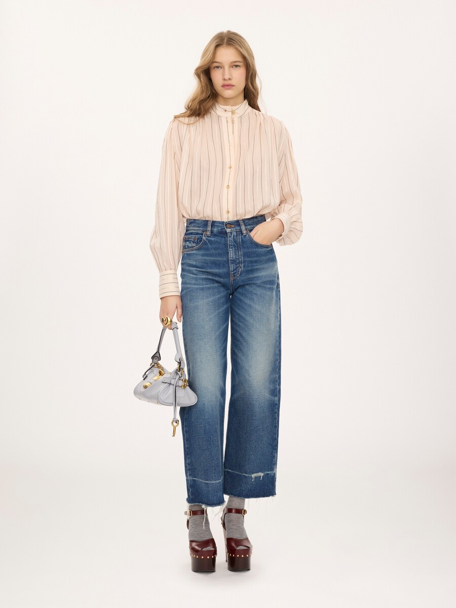 Gathered blouse in cotton & silk poplin - 3