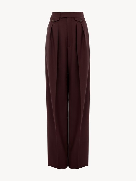 High-rise gathered trousers in wool gabardine