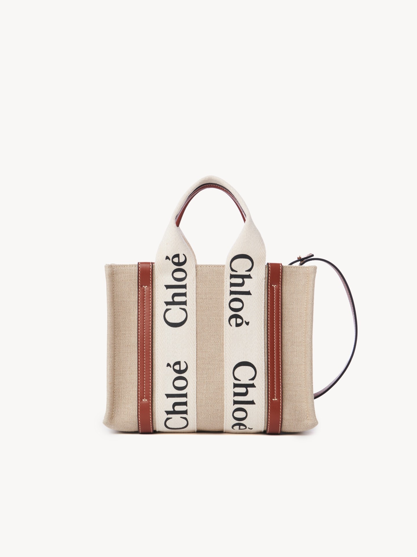 Small Woody tote bag in linen Brown - Chloé