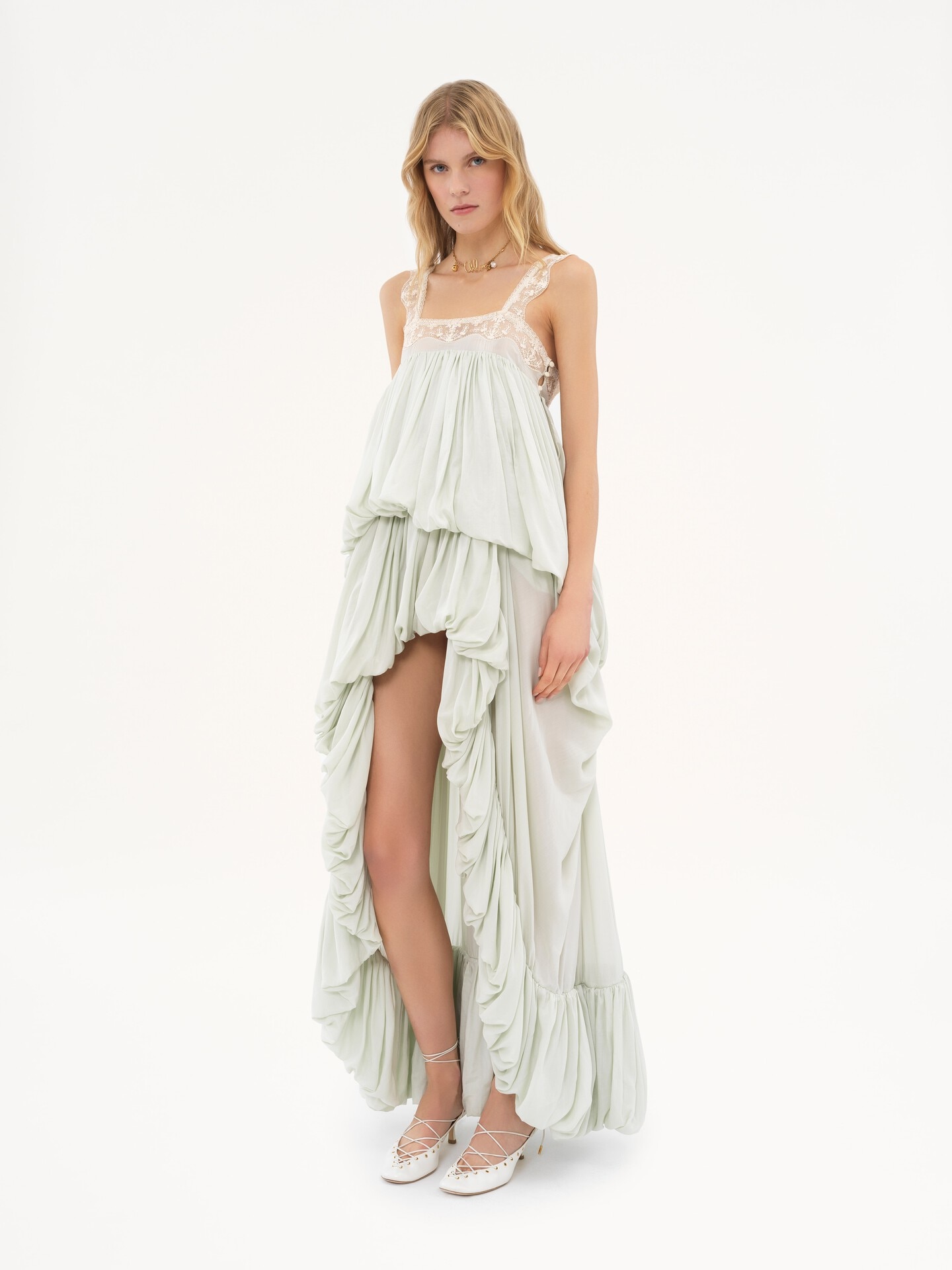Vestido de volantes irregular de seda habotai y encaje - 3