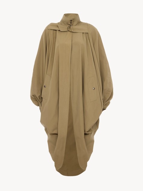 High-neck oversized cape coat in cotton poplin