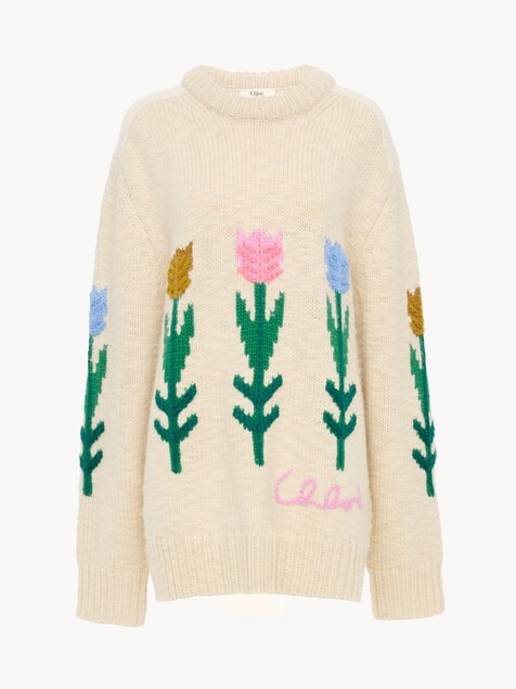 Oversized-Pullover aus Wollstrick mit Logo