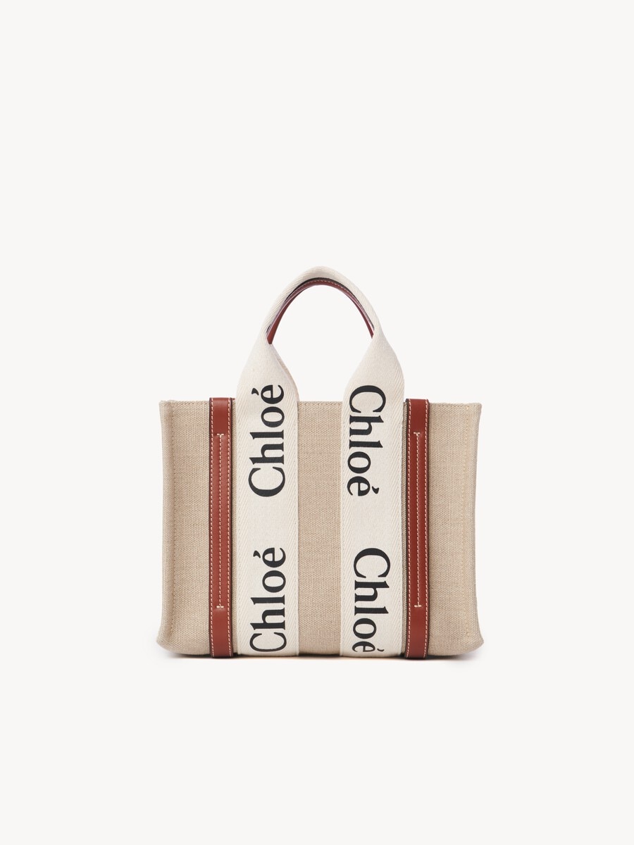 Small Woody tote bag in linen - 4