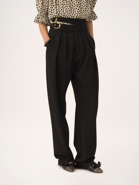 High-rise tailored trousers in wool grain de poudre