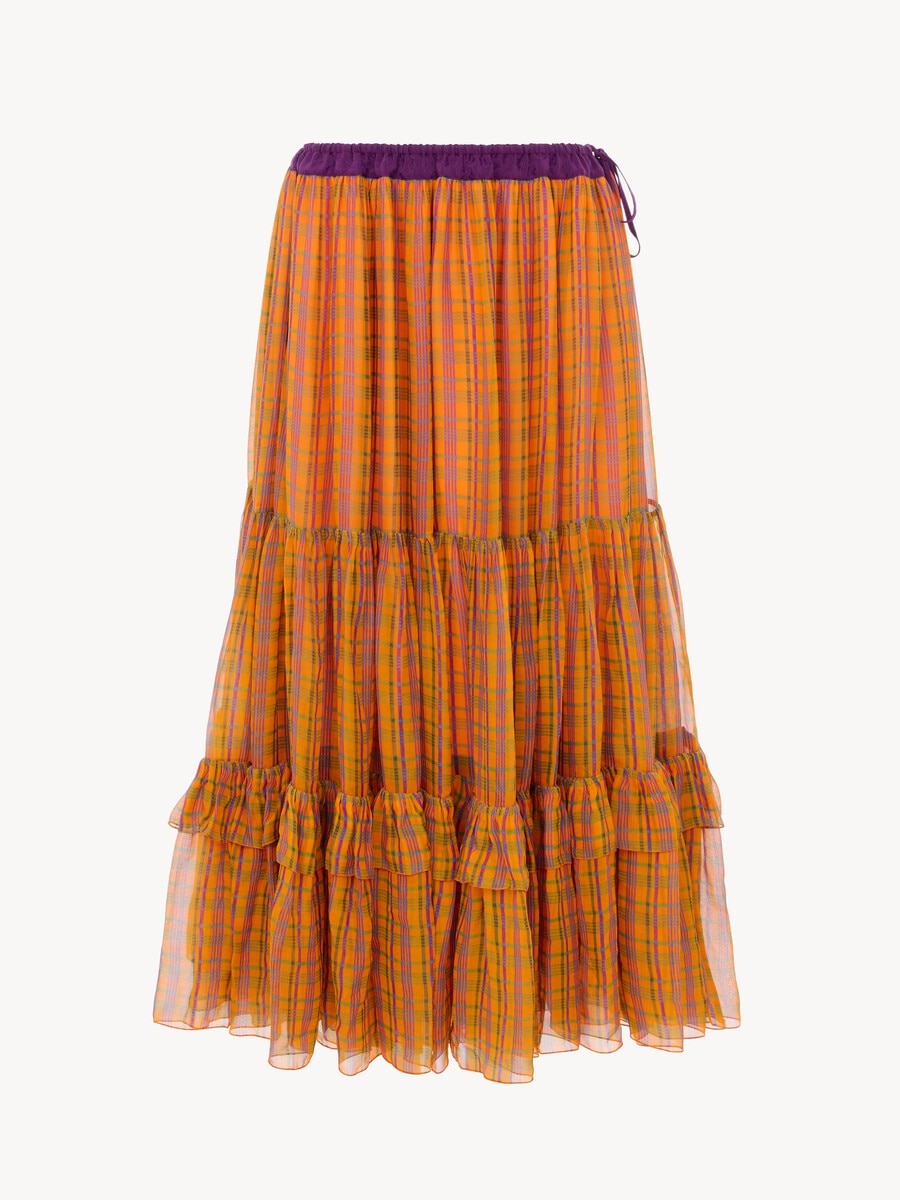 Ruffled long skirt in check silk mousseline - 2