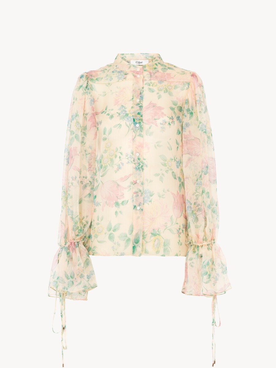 Blouse manches bouffantes en mousseline de soie - 1