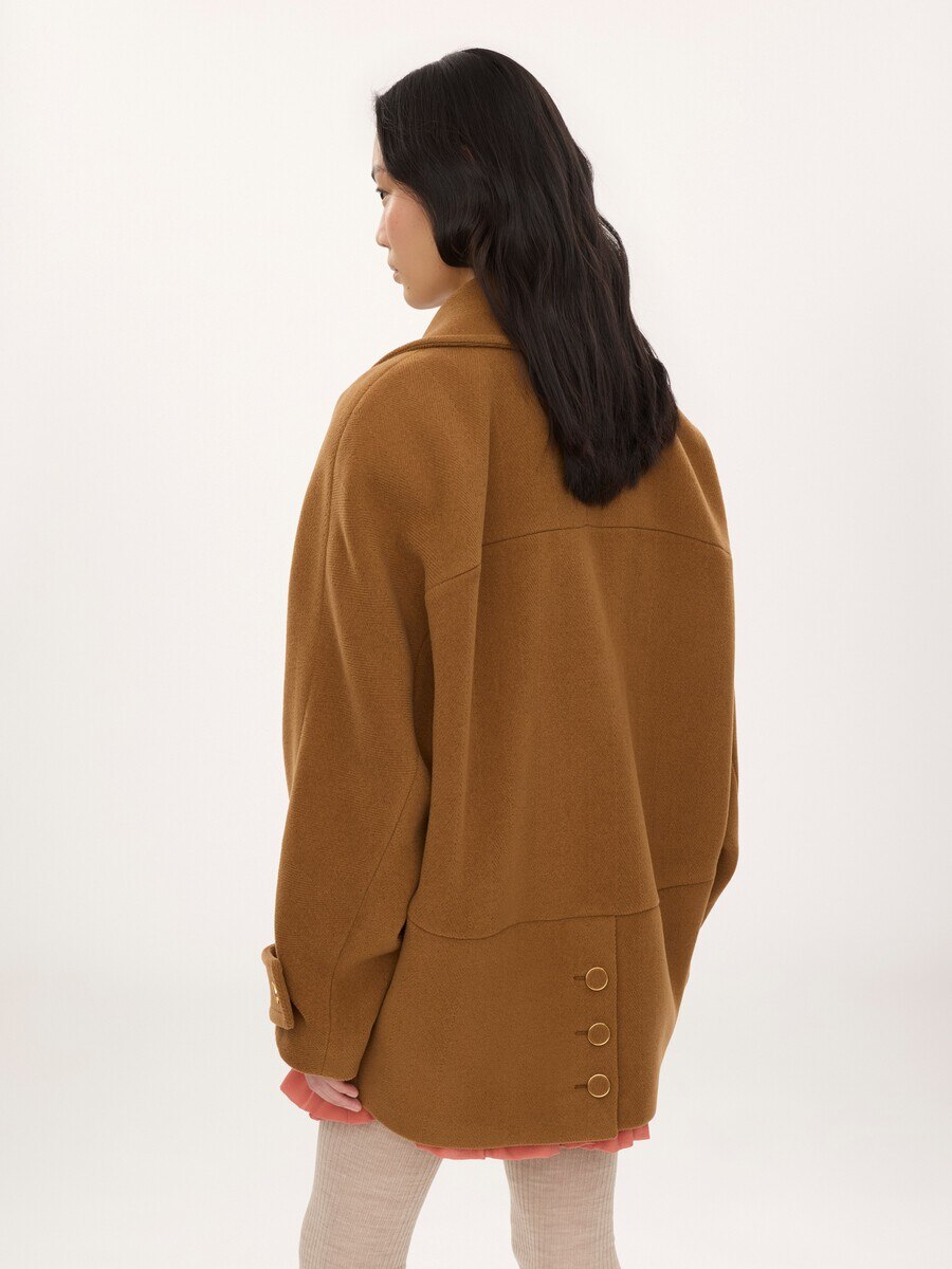 Double-breasted short coat in herringbone wool - 6