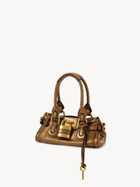 Kleine Paddington Bag aus Leder in Metallic-Optik