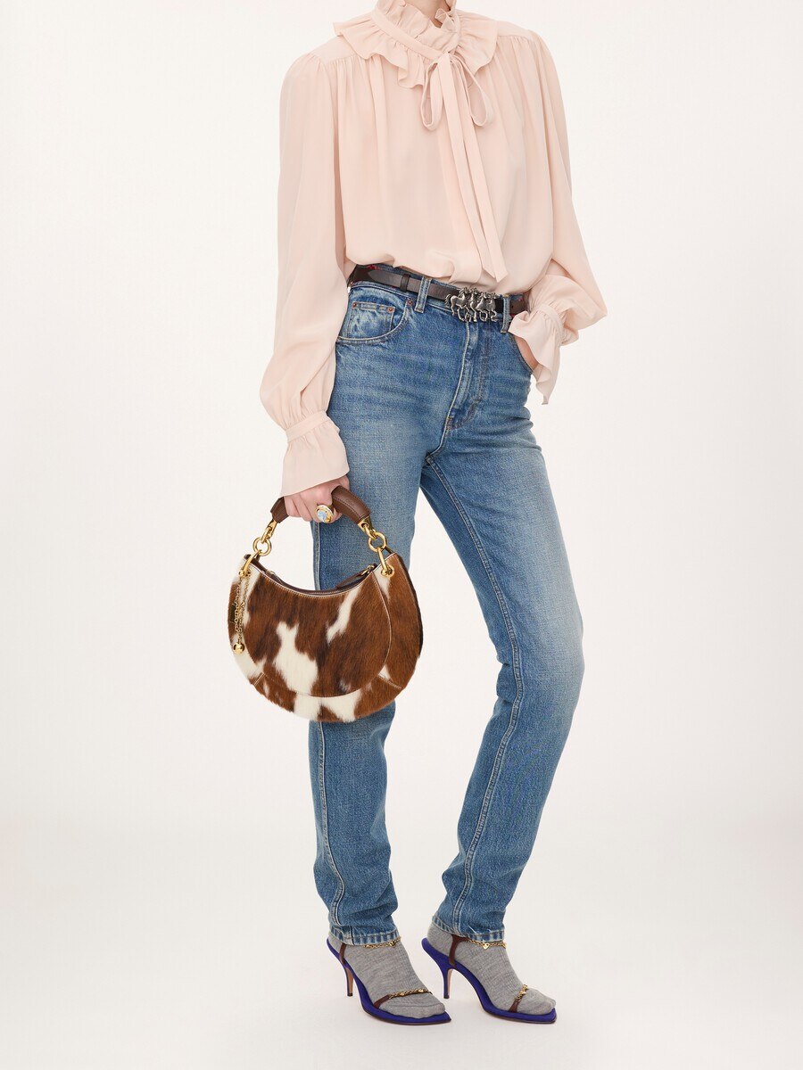 Bolso hobo Chlo&eacute; Banana peque&ntilde;o con cremallera de cuero con pelo - 9