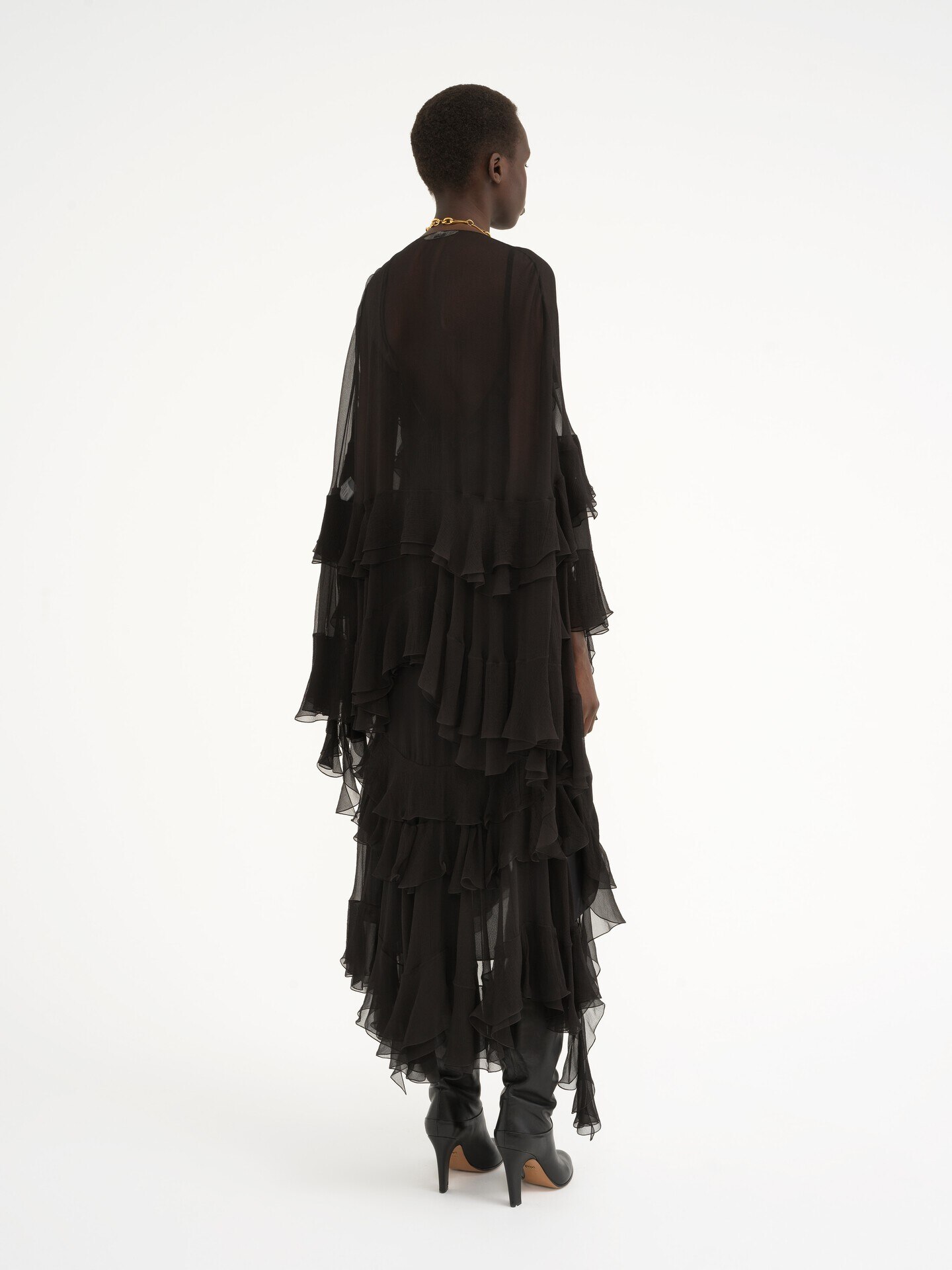 Long ruffled dress in silk mousseline - 5
