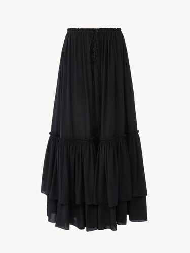 Long ruffled skirt in cr&ecirc;pe de chine - 1
