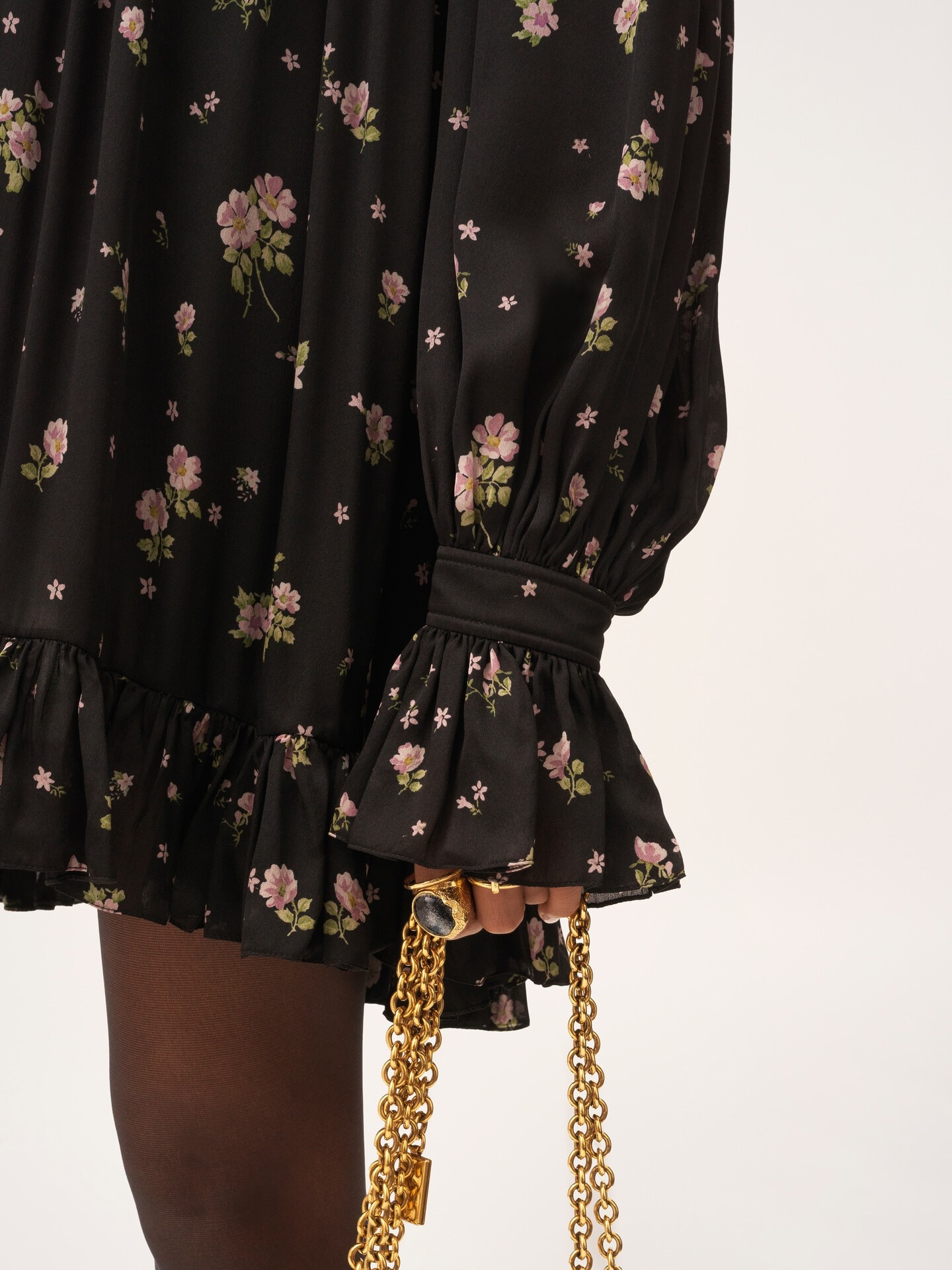 Gathered long-sleeve mini dress in silk charmeuse - 6