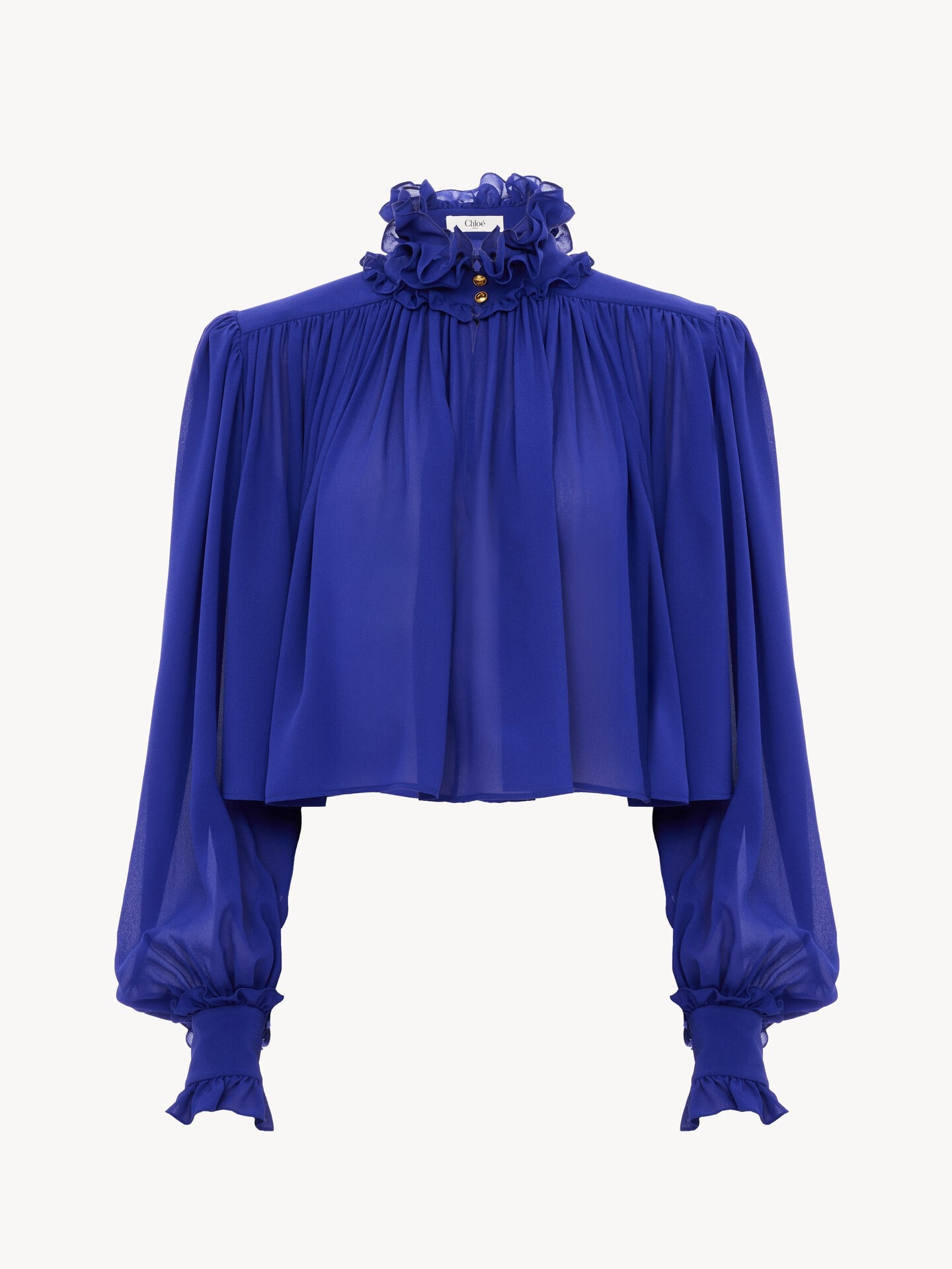 Maxi gathered high-neck top in silk georgette - 2