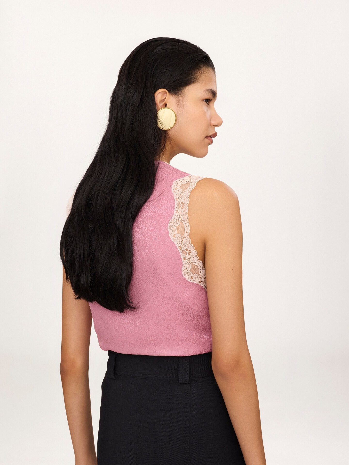 Sleeveless peplum top in silk jacquard & lace - 5