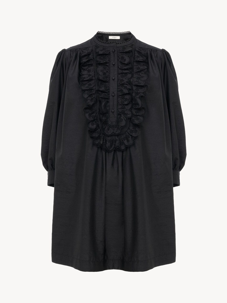 Long-sleeve mini dress in technical taffeta