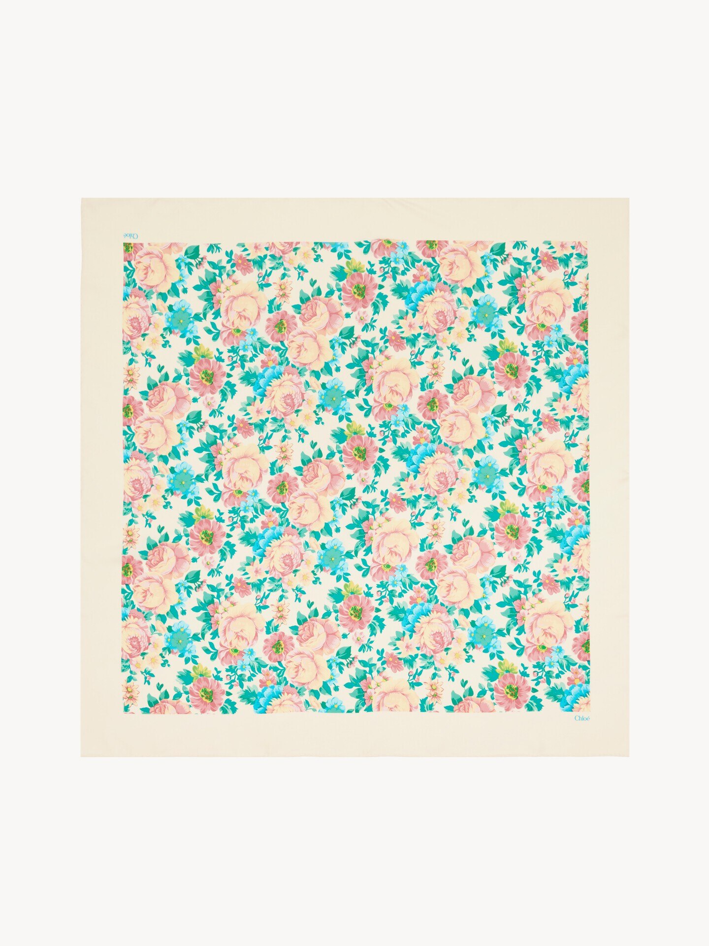 The Chlo&eacute; Peonies square scarf in silk twill - 1